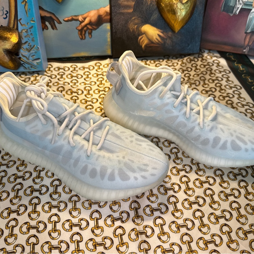 Yeezy White Cream Athletic Shoes with Signature Ribbed Sole
